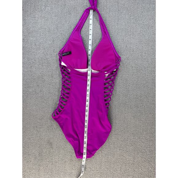 Kenneth Cole New York One Piece Swimsuit Halter Cut Out Sides Fuchsia Medium - Picture 10 of 11